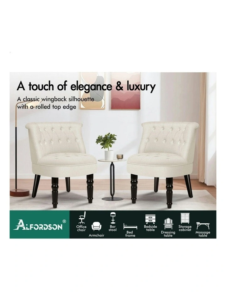 Armchair Accent Chair Wooden Lounge Sofa Wingback Couch Fabric Seat in Beige image 3