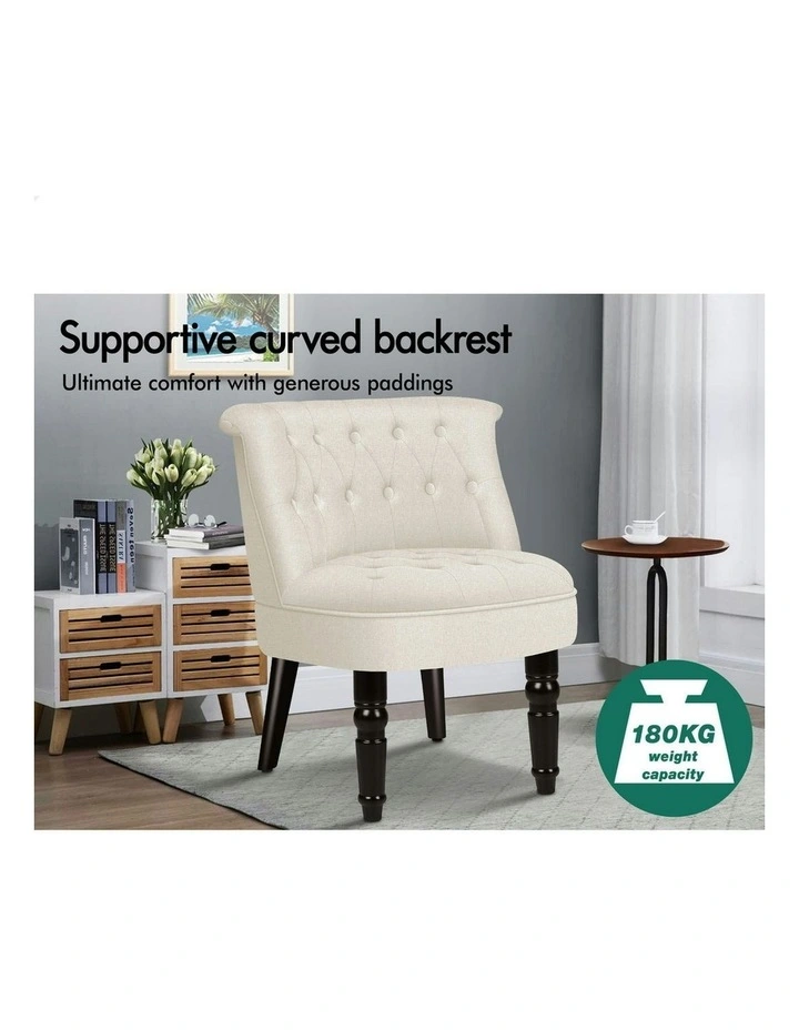 Armchair Accent Chair Wooden Lounge Sofa Wingback Couch Fabric Seat in Beige image 4