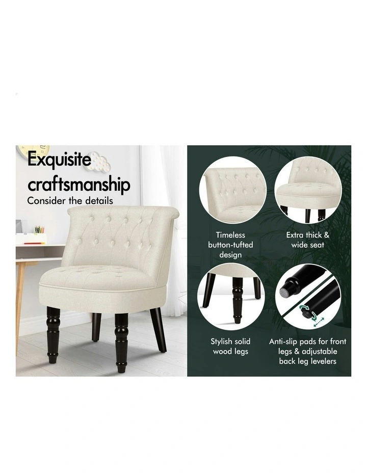 Armchair Accent Chair Wooden Lounge Sofa Wingback Couch Fabric Seat in Beige image 5