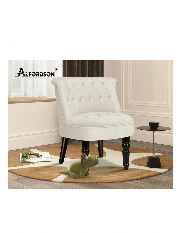 Armchair Accent Chair Wooden Lounge Sofa Wingback Couch Fabric Seat in Beige image 6