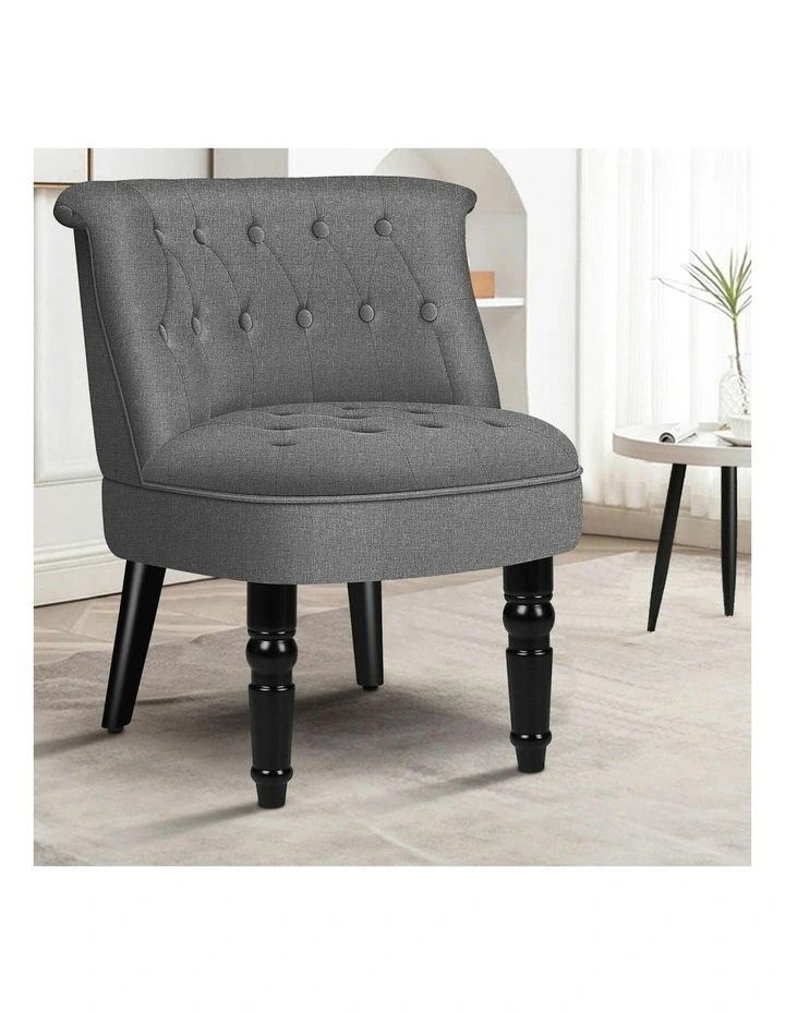 Armchair Wooden Accent Chair Wingback Lounge Sofa Couch Fabric Seat in Dark Grey image 2