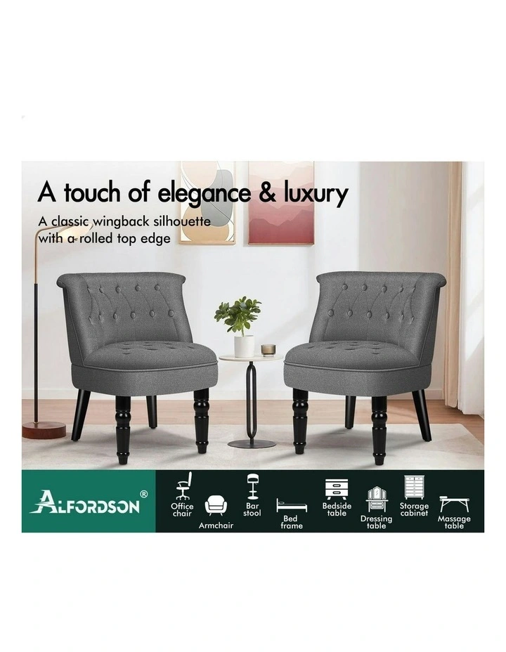 Armchair Wooden Accent Chair Wingback Lounge Sofa Couch Fabric Seat in Dark Grey image 3