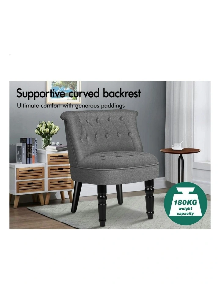 Armchair Wooden Accent Chair Wingback Lounge Sofa Couch Fabric Seat in Dark Grey image 4