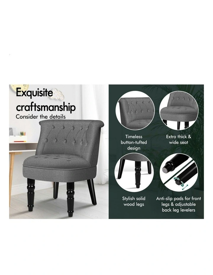 Armchair Wooden Accent Chair Wingback Lounge Sofa Couch Fabric Seat in Dark Grey image 5