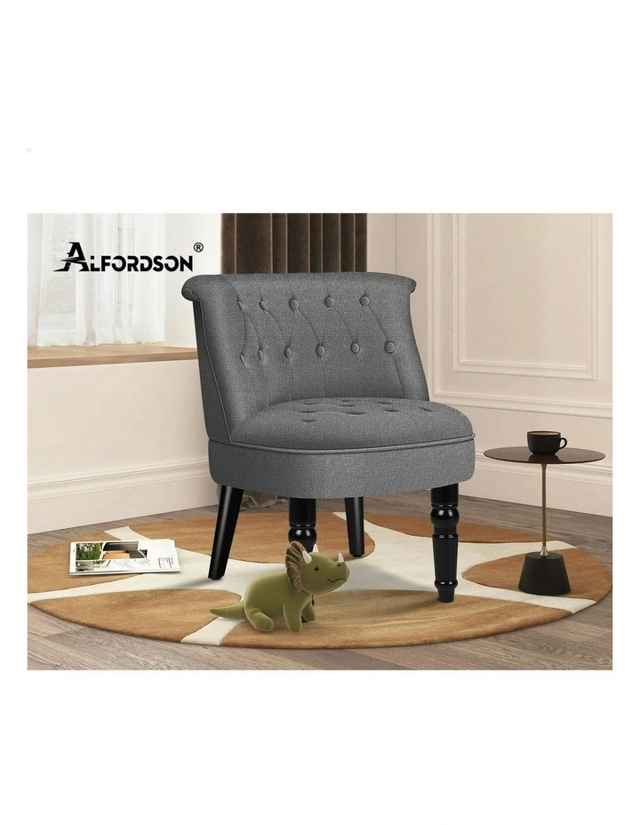 Armchair Wooden Accent Chair Wingback Lounge Sofa Couch Fabric Seat in Dark Grey image 6
