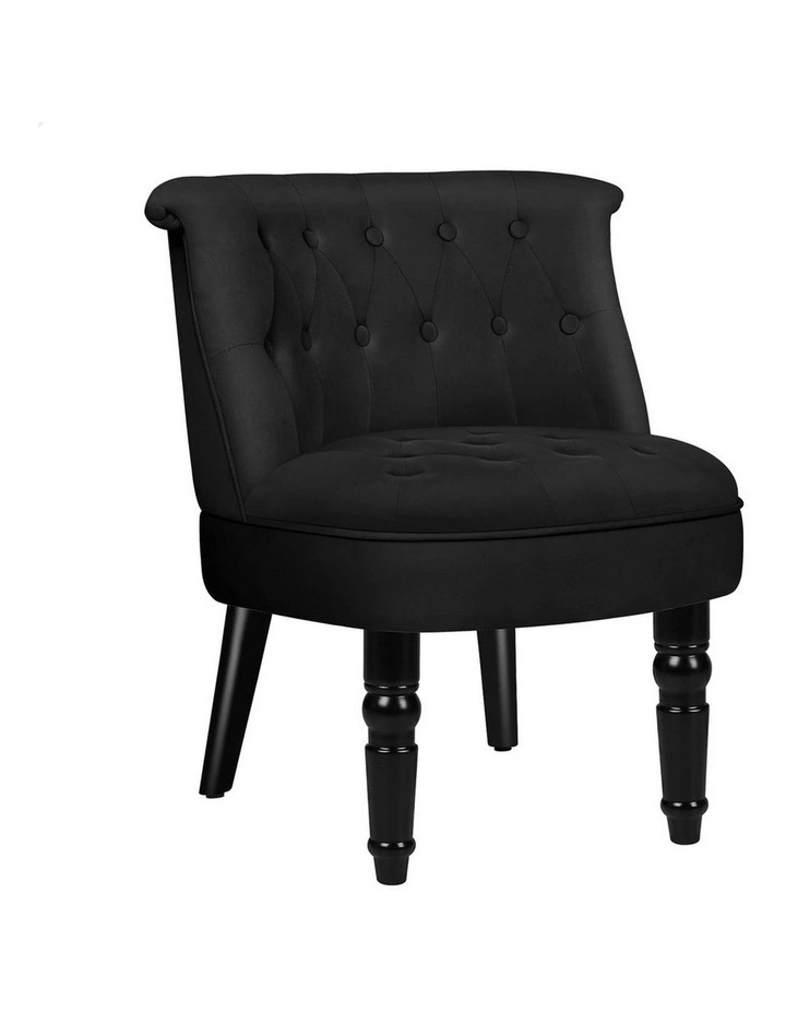 Armchair Wooden Accent Chair Wingback Lounge Sofa Couch Velvet Seat in Black image 1