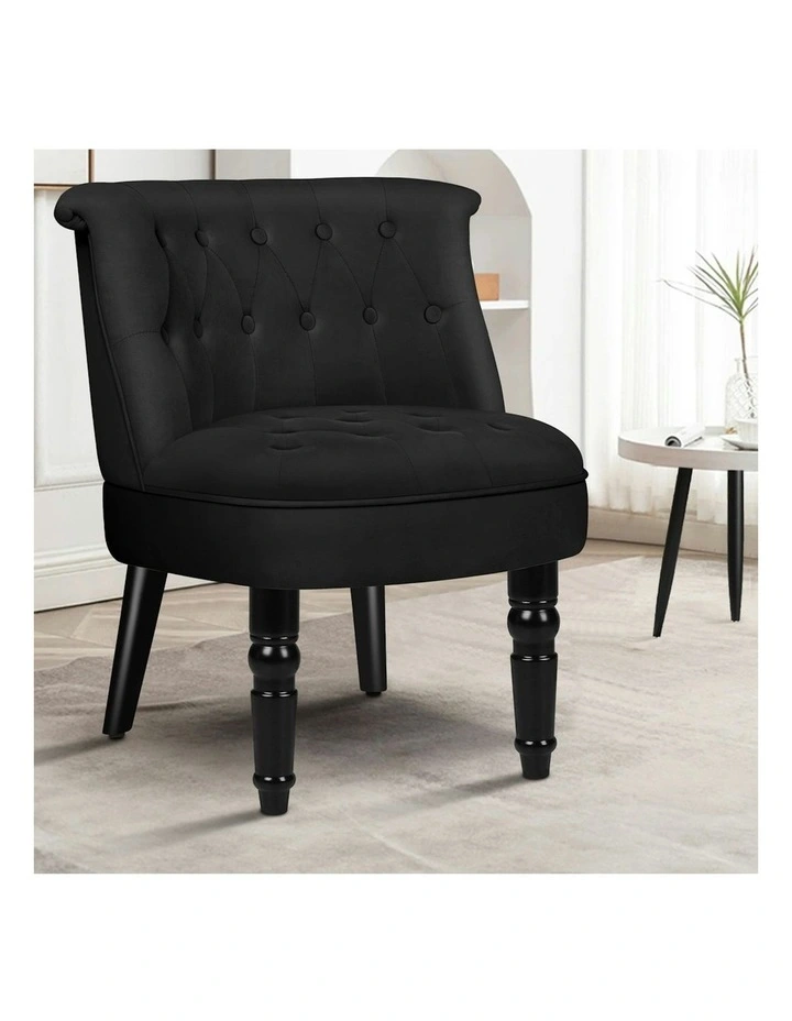 Armchair Wooden Accent Chair Wingback Lounge Sofa Couch Velvet Seat in Black image 2