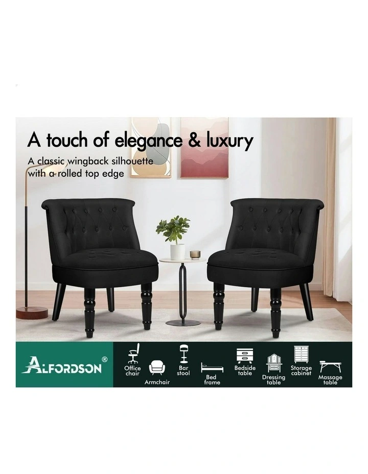 Armchair Wooden Accent Chair Wingback Lounge Sofa Couch Velvet Seat in Black image 3