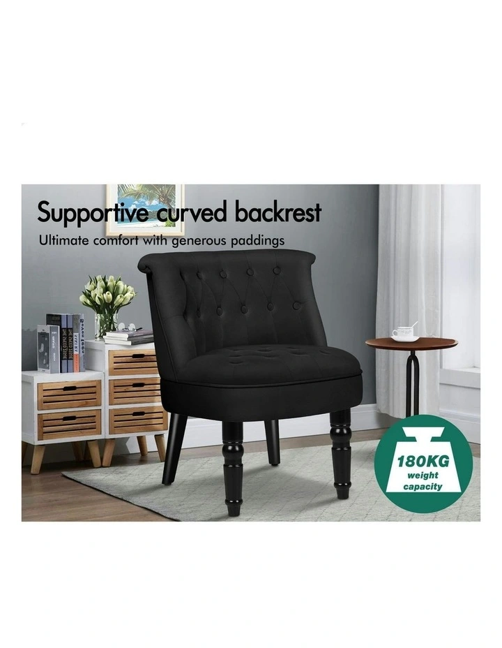 Armchair Wooden Accent Chair Wingback Lounge Sofa Couch Velvet Seat in Black image 4