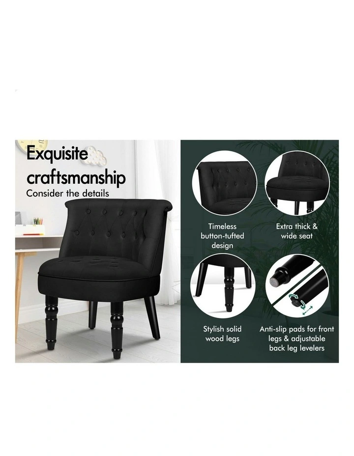 Armchair Wooden Accent Chair Wingback Lounge Sofa Couch Velvet Seat in Black image 5