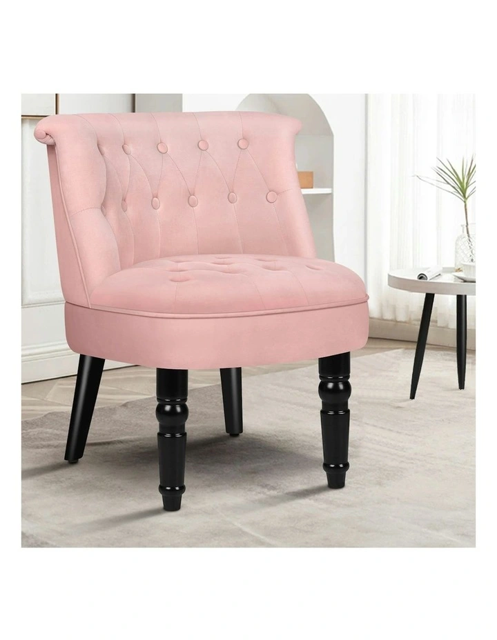 Armchair Wooden Accent Lounge Chair Wingback Couch Velvet Sofa Seat in Pink image 2