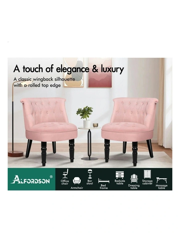 Armchair Wooden Accent Lounge Chair Wingback Couch Velvet Sofa Seat in Pink image 3