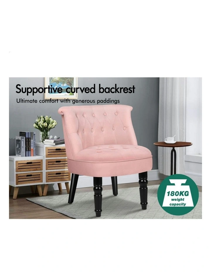 Armchair Wooden Accent Lounge Chair Wingback Couch Velvet Sofa Seat in Pink image 4