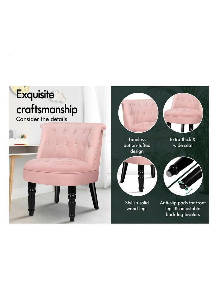 Armchair Wooden Accent Lounge Chair Wingback Couch Velvet Sofa Seat in Pink image 5
