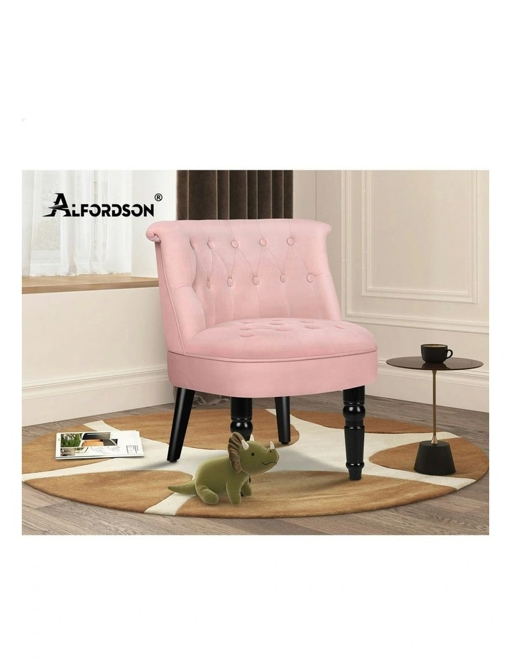 Armchair Wooden Accent Lounge Chair Wingback Couch Velvet Sofa Seat in Pink image 6
