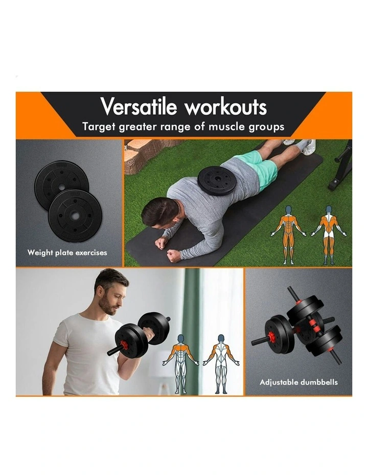 4in1 Adjustable Barbell Dumbbell Set 20kg in Black image 4