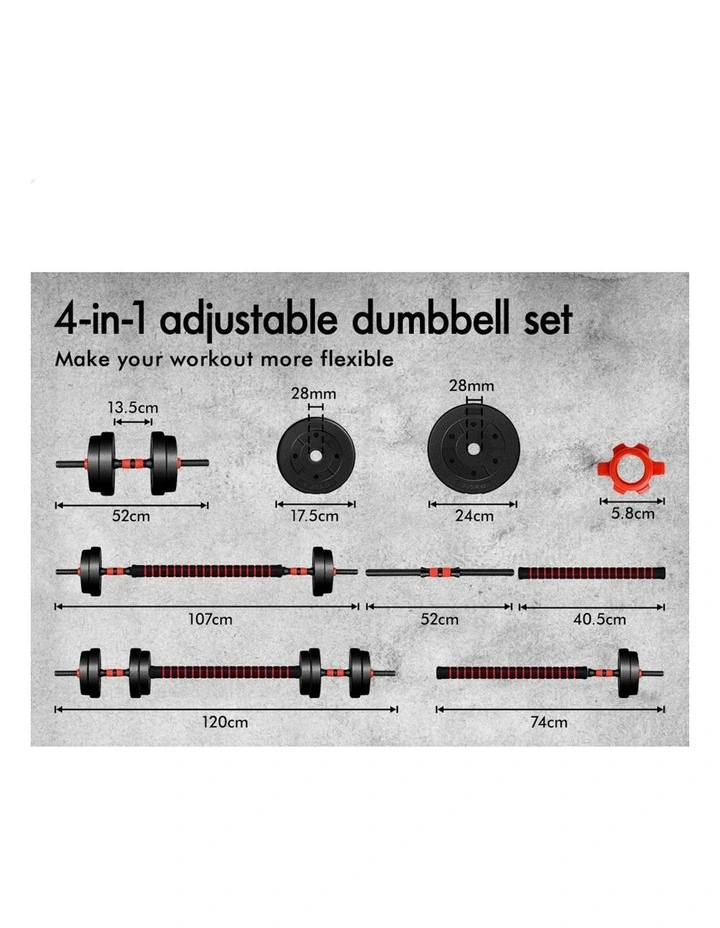 4in1 Adjustable Barbell Dumbbell Set 20kg in Black image 6