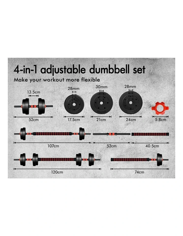 4in1 Adjustable Barbell Dumbbell Set 40kg in Black image 6