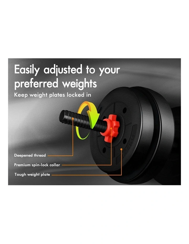 4in1 Adjustable Barbell Dumbbell Set 40kg in Black image 7