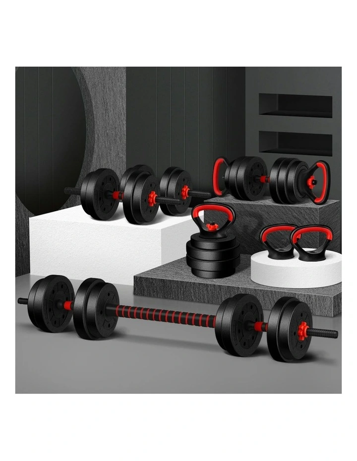 7in1 Adjustable Barbell Kettlebell Dumbbell Set 20kg in Black image 2
