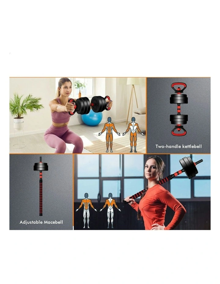 7in1 Adjustable Barbell Kettlebell Dumbbell Set 20kg in Black image 6