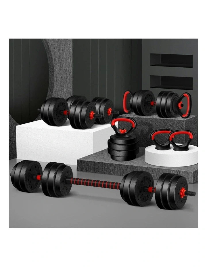 7in1 Adjustable Barbell Kettlebell Dumbbell Set 40kg in Black image 2