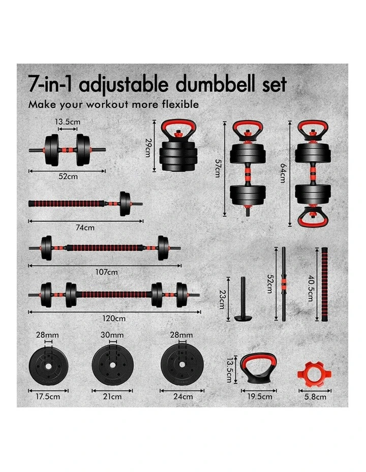 7in1 Adjustable Barbell Kettlebell Dumbbell Set 40kg in Black image 7