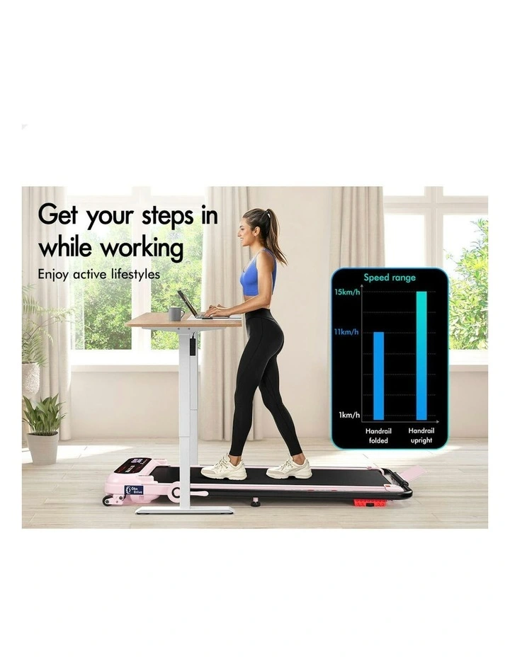 Incline Shock Absorbers Foldable Electric Walking Pad Treadmill in Pink image 4
