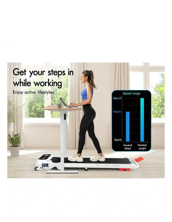 Incline Shock Absorbers Foldable Electric Walking Pad Treadmill in White image 4