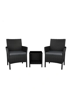 Outdoor Bistro Wicker Set 3 Pieces in Black