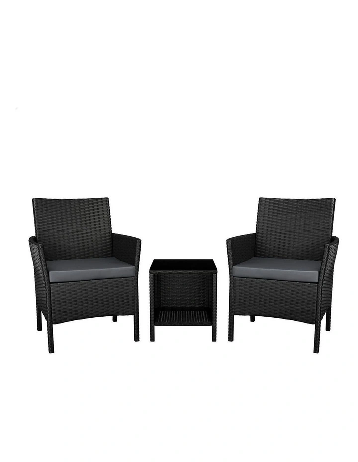 Outdoor Bistro Wicker Set 3 Pieces in Black image 1