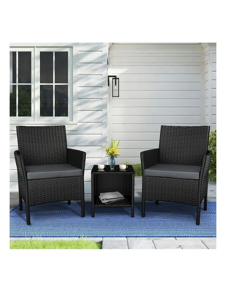 Outdoor Bistro Wicker Set 3 Pieces in Black image 2