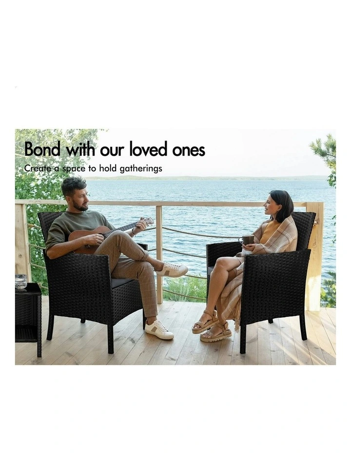 Outdoor Bistro Wicker Set 3 Pieces in Black image 3