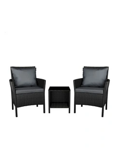 Outdoor Bistro Wicker Set With Pillows 3 Piece in Black