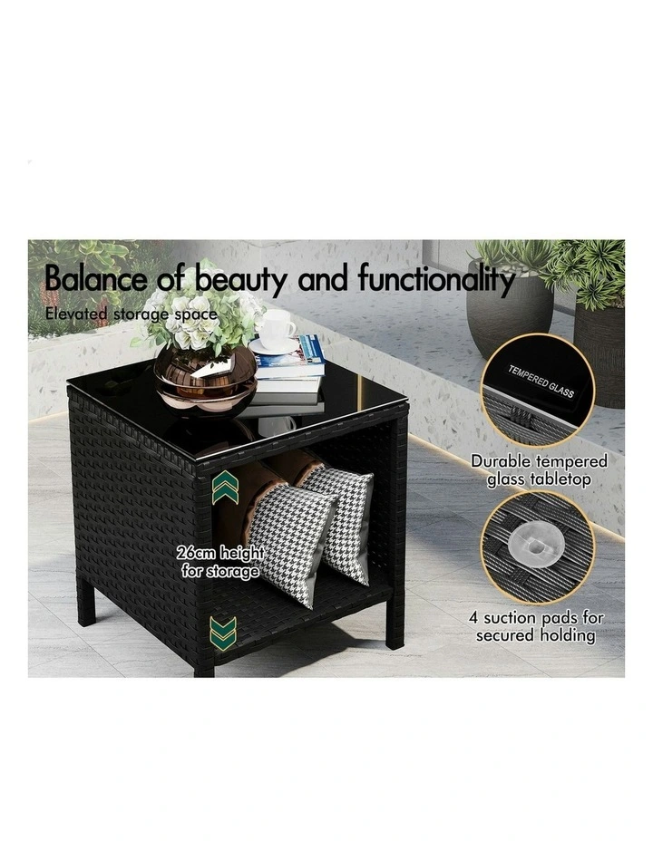 Outdoor Bistro Wicker Set With Pillows 3 Piece in Black image 4