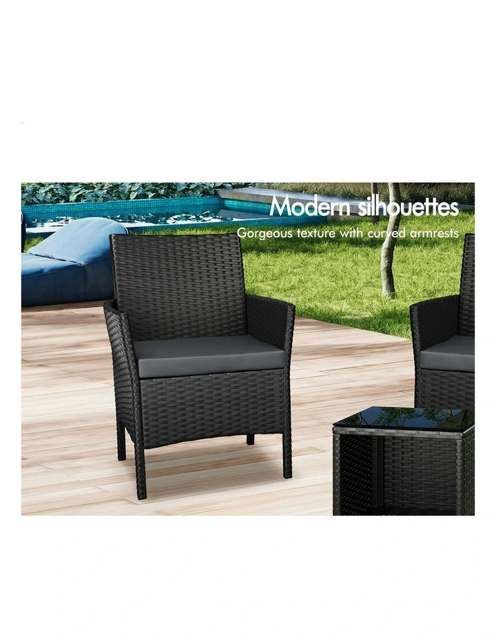 Outdoor Bistro Wicker Set With Pillows 3 Piece in Black image 5