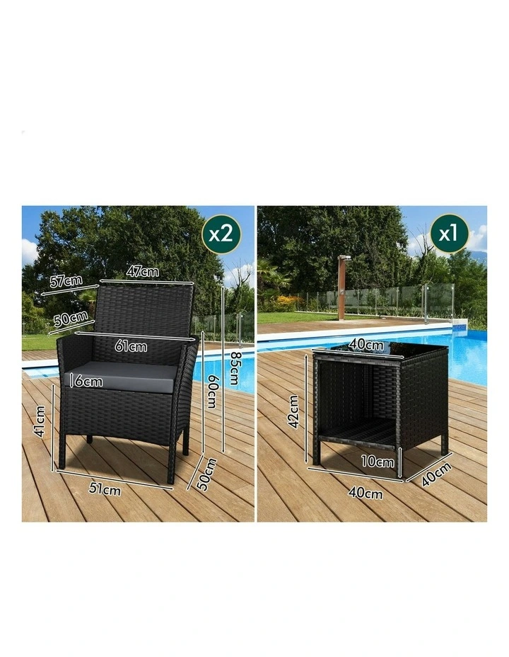 Outdoor Bistro Wicker Set With Pillows 3 Piece in Black image 7