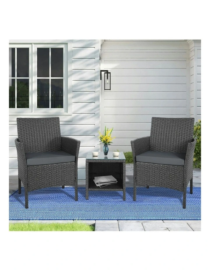 Outdoor Bistro Wicker Set of 3 Piece in Dark Grey image 2