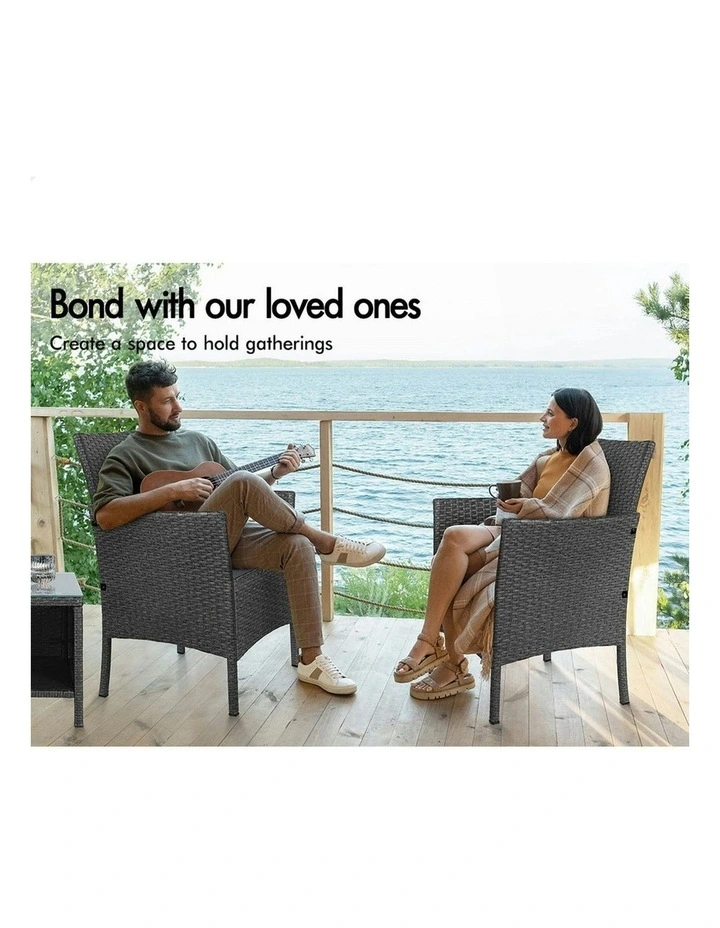 Outdoor Bistro Wicker Set of 3 Piece in Dark Grey image 3