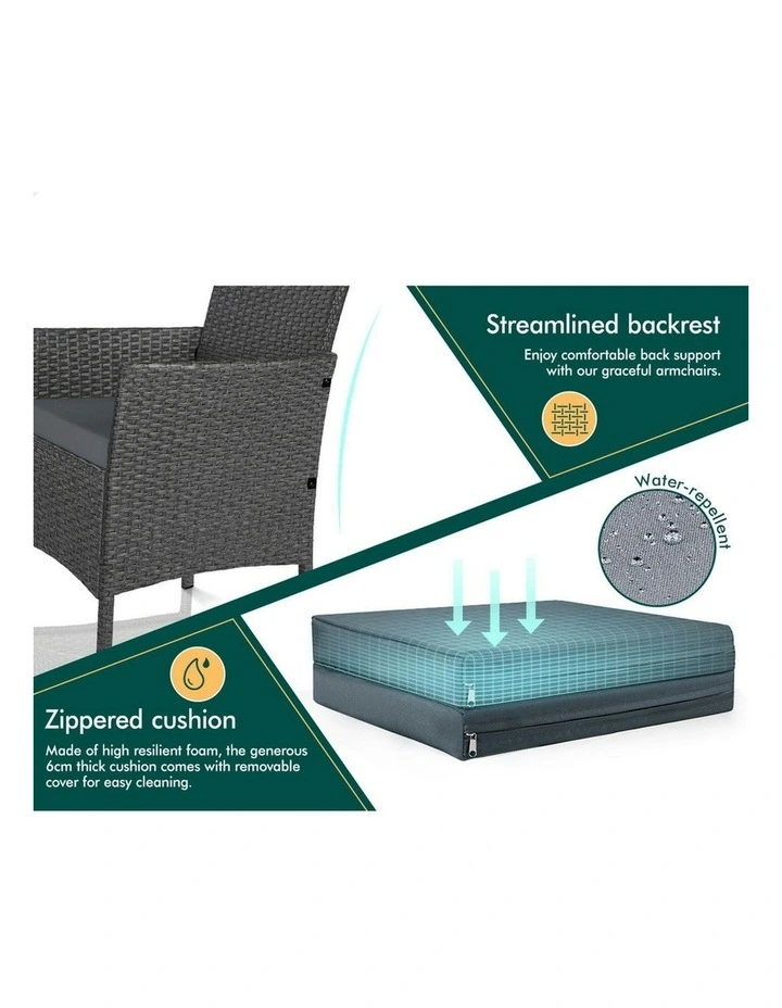 Outdoor Bistro Wicker Set of 3 Piece in Dark Grey image 6