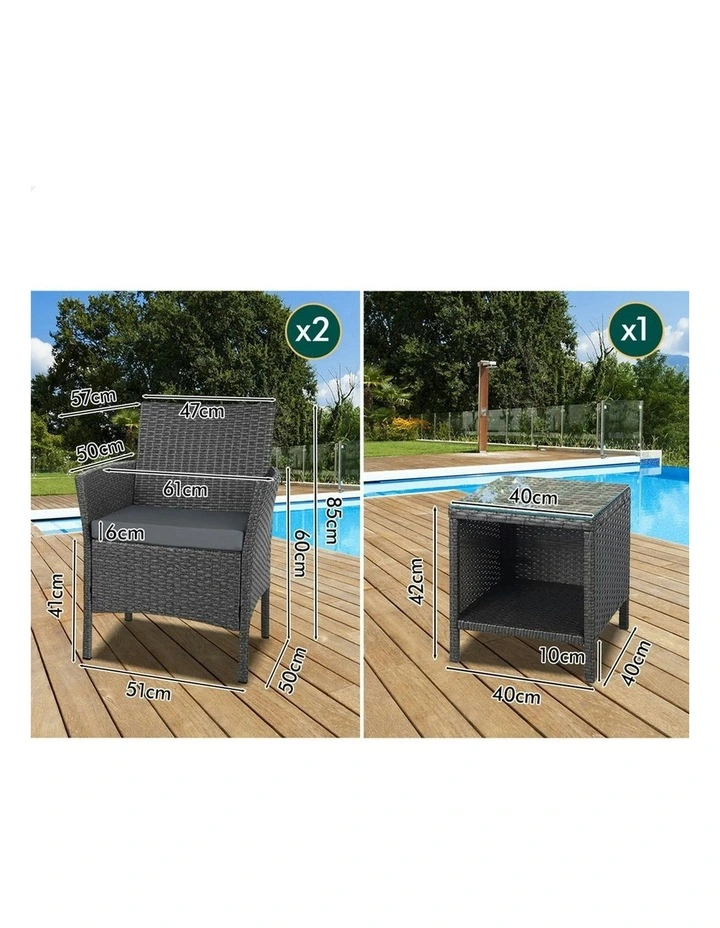 Outdoor Bistro Wicker Set of 3 Piece in Dark Grey image 7