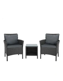 Outdoor Bistro Wicker Set With Pillows 3 Pieces in Dark Grey