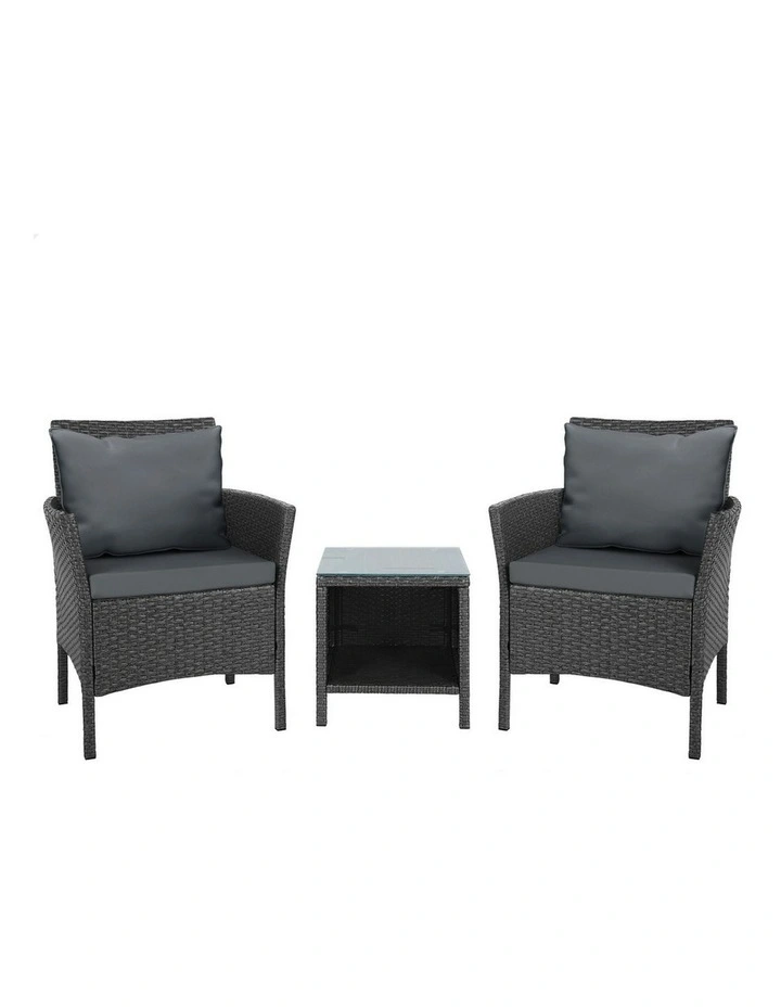 Outdoor Bistro Wicker Set With Pillows 3 Pieces in Dark Grey image 1