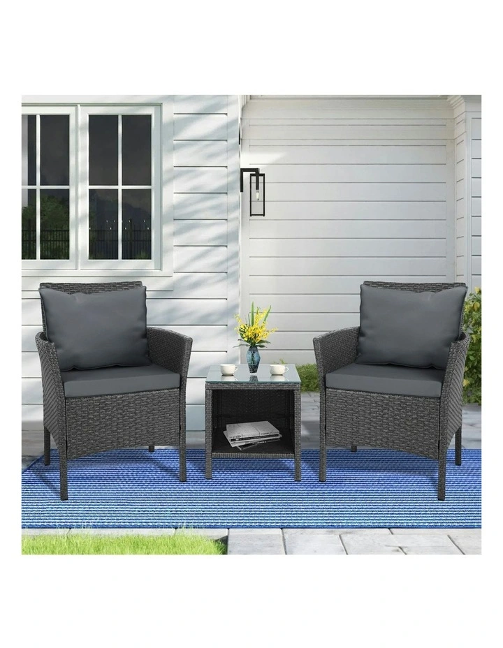 Outdoor Bistro Wicker Set With Pillows 3 Pieces in Dark Grey image 2
