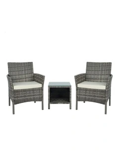 Outdoor Bistro Wicker Set 3 Piece in Grey