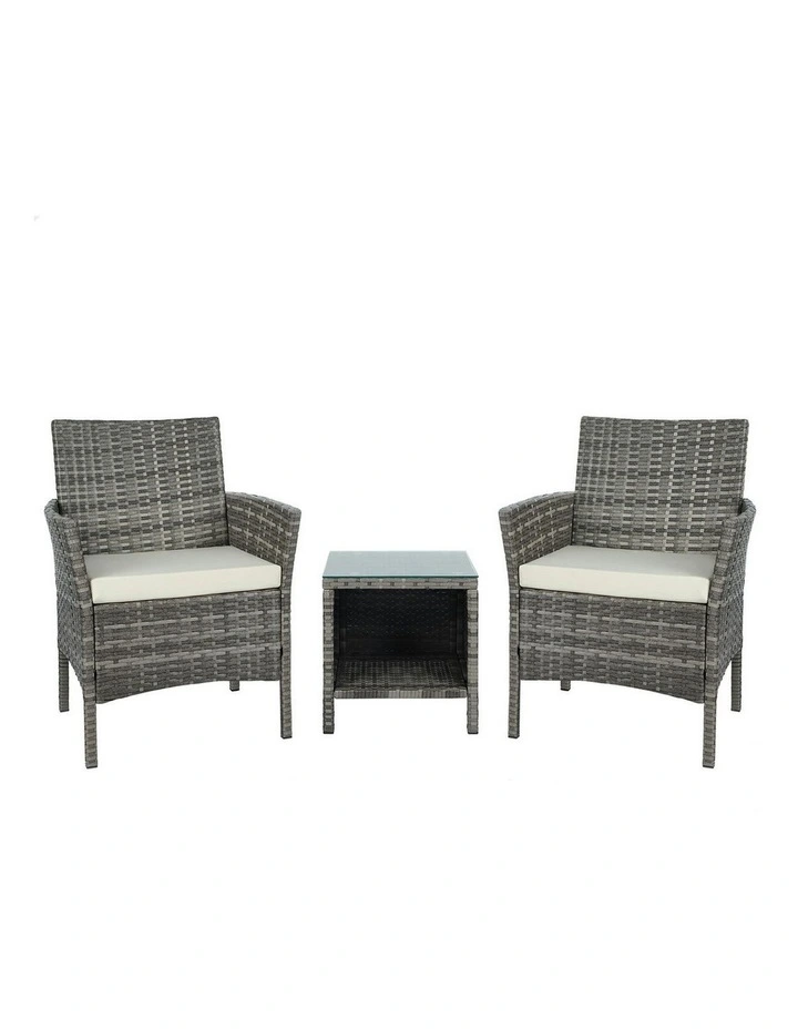 Outdoor Bistro Wicker Set 3 Piece in Grey image 1