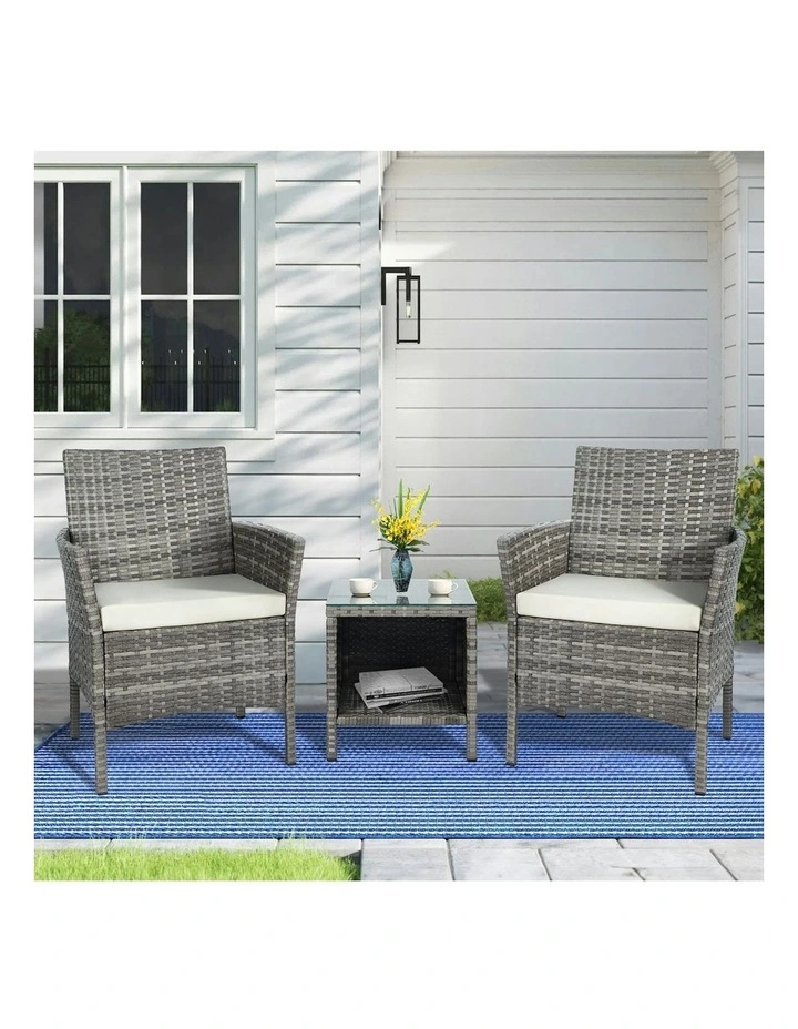 Outdoor Bistro Wicker Set 3 Piece in Grey image 2