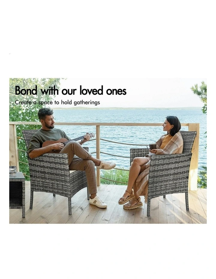 Outdoor Bistro Wicker Set 3 Piece in Grey image 3