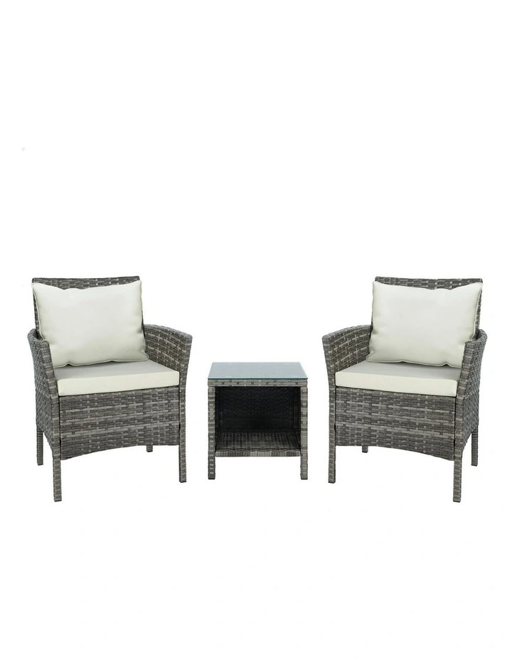 Outdoor Bistro Wicker Set With Pillows 3 Pieces in Grey image 1
