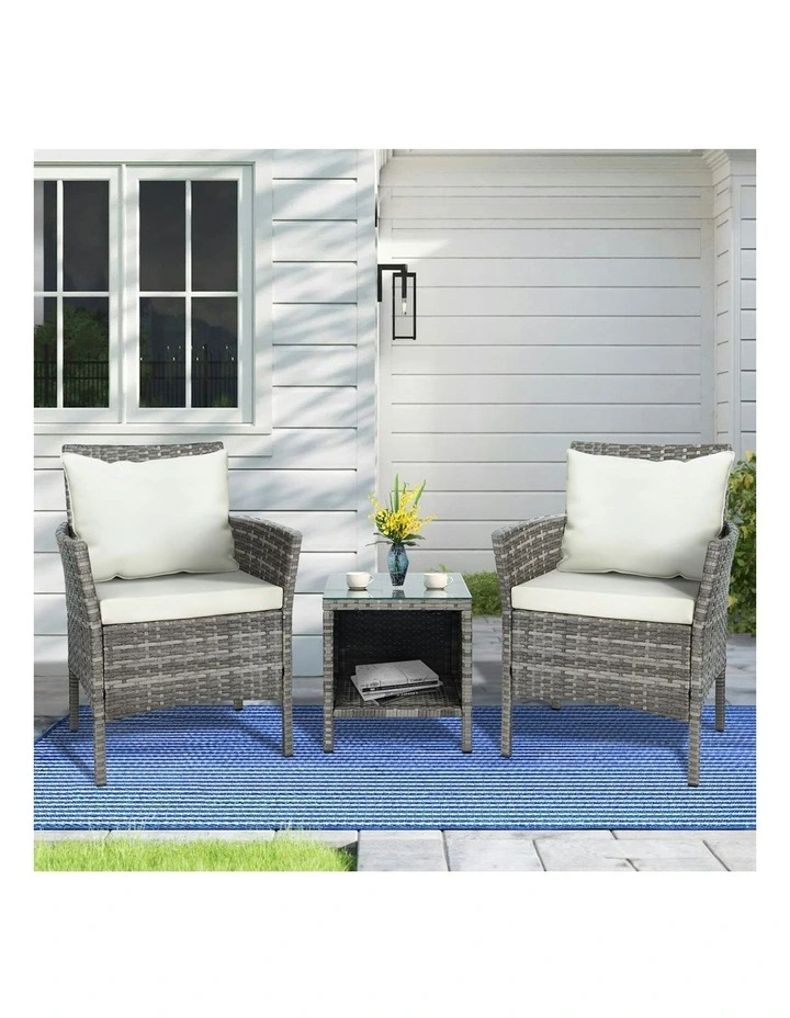 Outdoor Bistro Wicker Set With Pillows 3 Pieces in Grey image 2